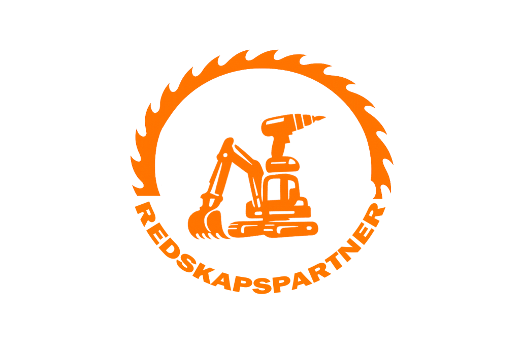 Redskapspartner logotyp med grävmaskin och borrsymbol.